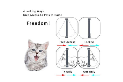 4-Way Lockable Locking Pet Cat Dog Brushy Flap Door Screen White Large L Size