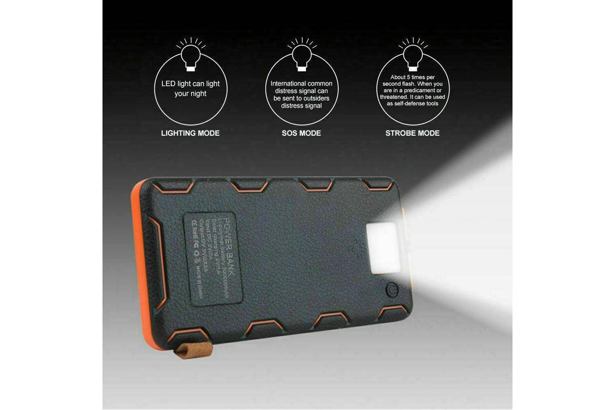 Waterproof Portable Solar Charger Dual USB External Battery Power Bank 20000mAh