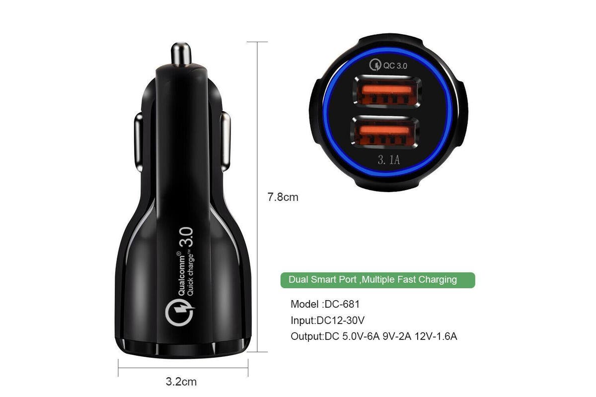 12V Car Lighter Socket Dual QC3.0 USB Ports Fast Charger Power Adapter