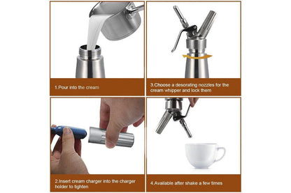 Silver Cream Whipper Whip Coffee Dessert Butter Dispenser Chargers Foam Whipped 500ML