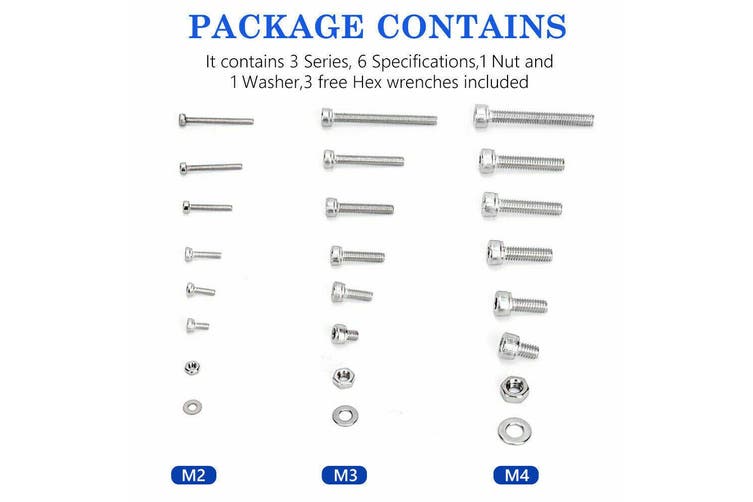 1080pcs M2/M3/M4 Stainless Steel Bolts Nuts Screws Hex Head Assorted Kit Set