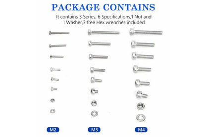 1080pcs M2/M3/M4 Stainless Steel Bolts Nuts Screws Hex Head Assorted Kit Set