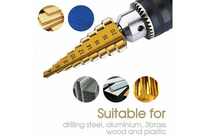 3pcs HSS Steel Step Cone Drill 3-12/4-12/4-20mm Titanium Bit Set Hole Cutter