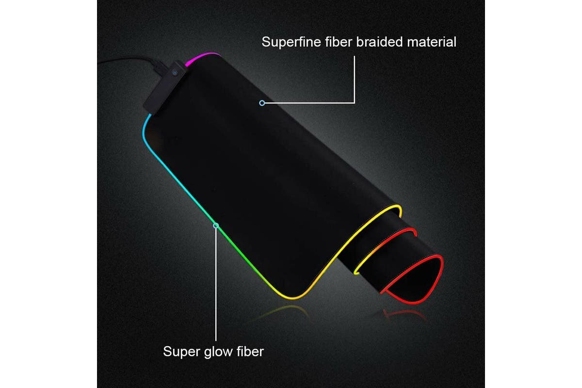 RGB LED Gaming Mouse Pad Desk Mat Extend Anti-slip Rubber Speed Mousepad Size 80cm x 30cm Black with 7 Colour LED