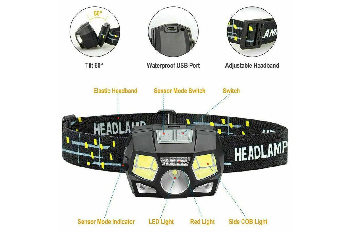 6 Modes Head Torch LED Headlight COB Camping Headlamp USB Rechargeable Flashlight Lamp