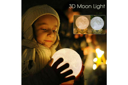 3D Lunar Moon Lamp Dimmable Moonlight LED Night Light Touch Pat Remote 18cm