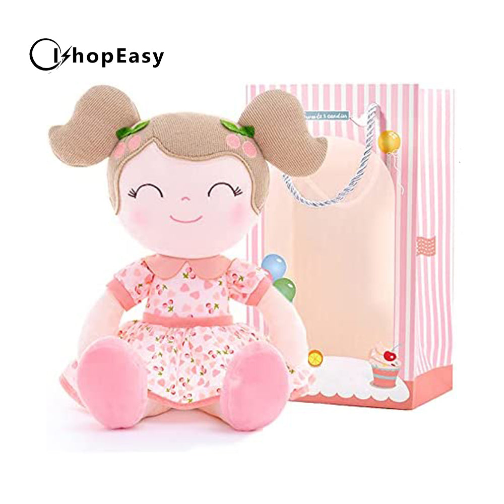 Gloveleya Baby Doll Girl Gifts Plush Toys Soft Dolls Baby Gifts Cherry Girl Pink 14 Inches with Gift Box