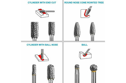 8Pcs 1/4 Inch 6mm Shank Tungsten Carbide Rotary Burr Bur Die Grinder Carving Bits