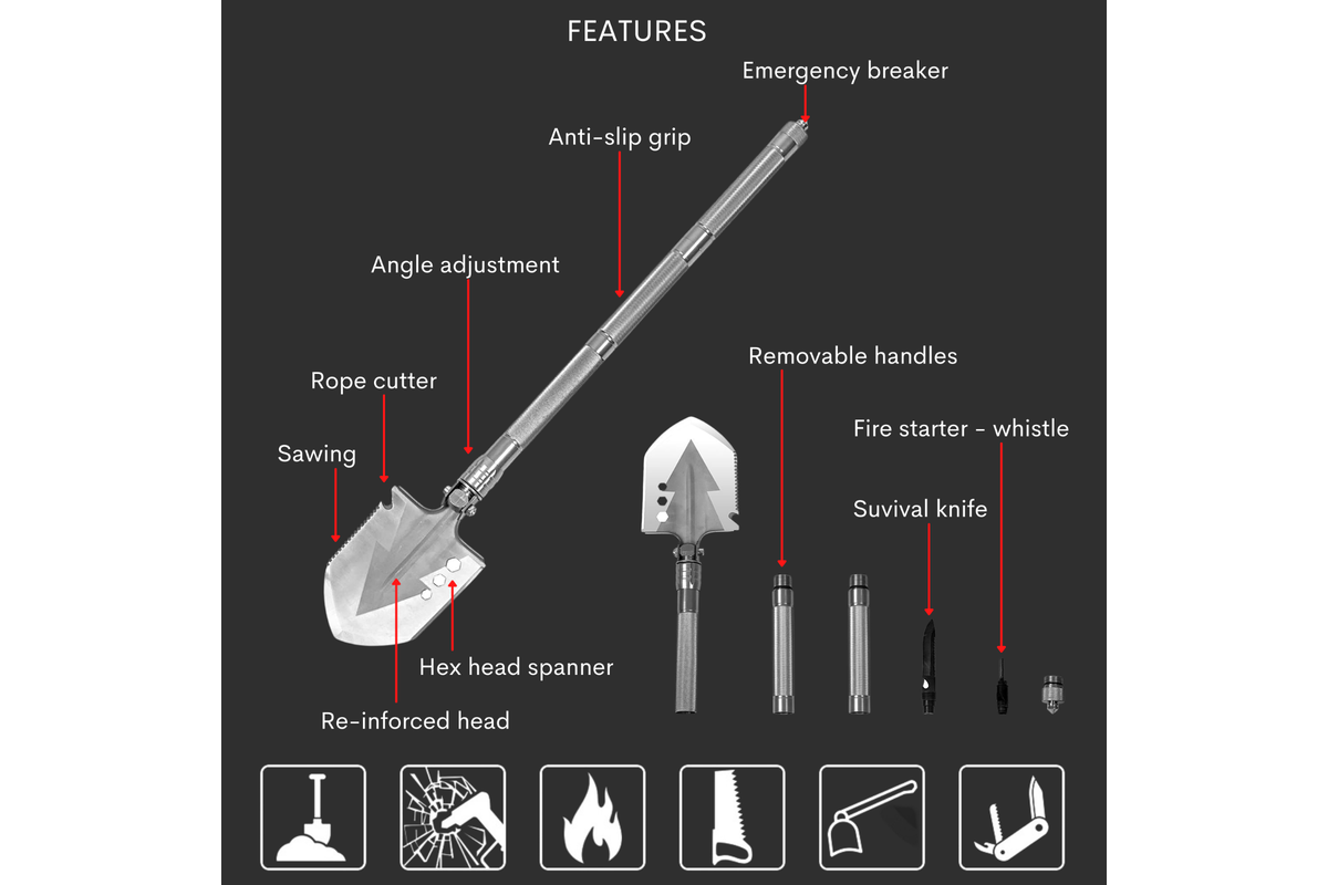 Camping Shovel Folding Outdoor Survival Tools Multifunction Hiking Military