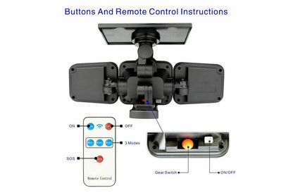 3 Head Solar Motion Sensor Light Outdoor Garden Wall Security Flood Lamp 138 LED (Separate Type)