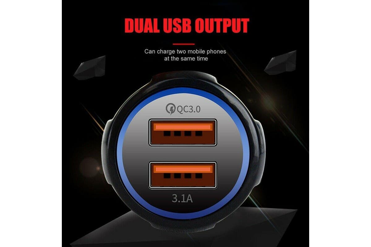 12V Car Lighter Socket Dual QC3.0 USB Ports Fast Charger Power Adapter