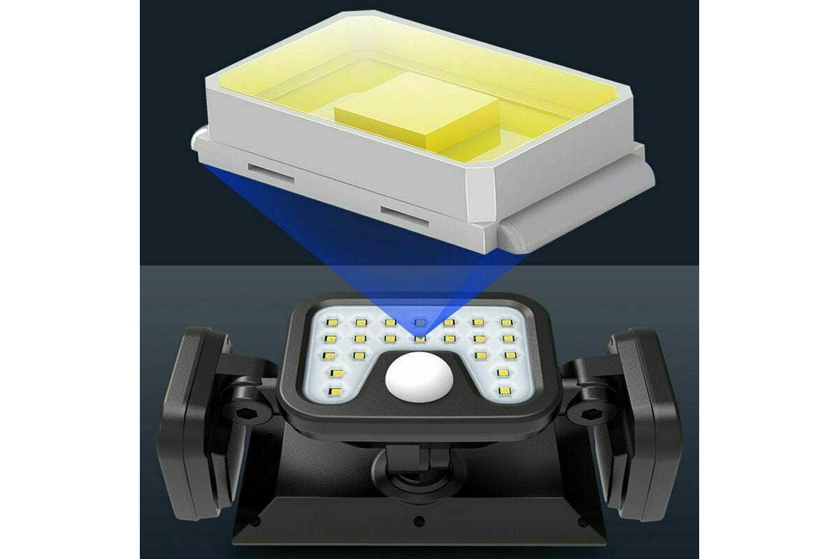 3 Head Solar Motion Sensor Light Outdoor Garden Wall Security Flood Lamp 100LEDs