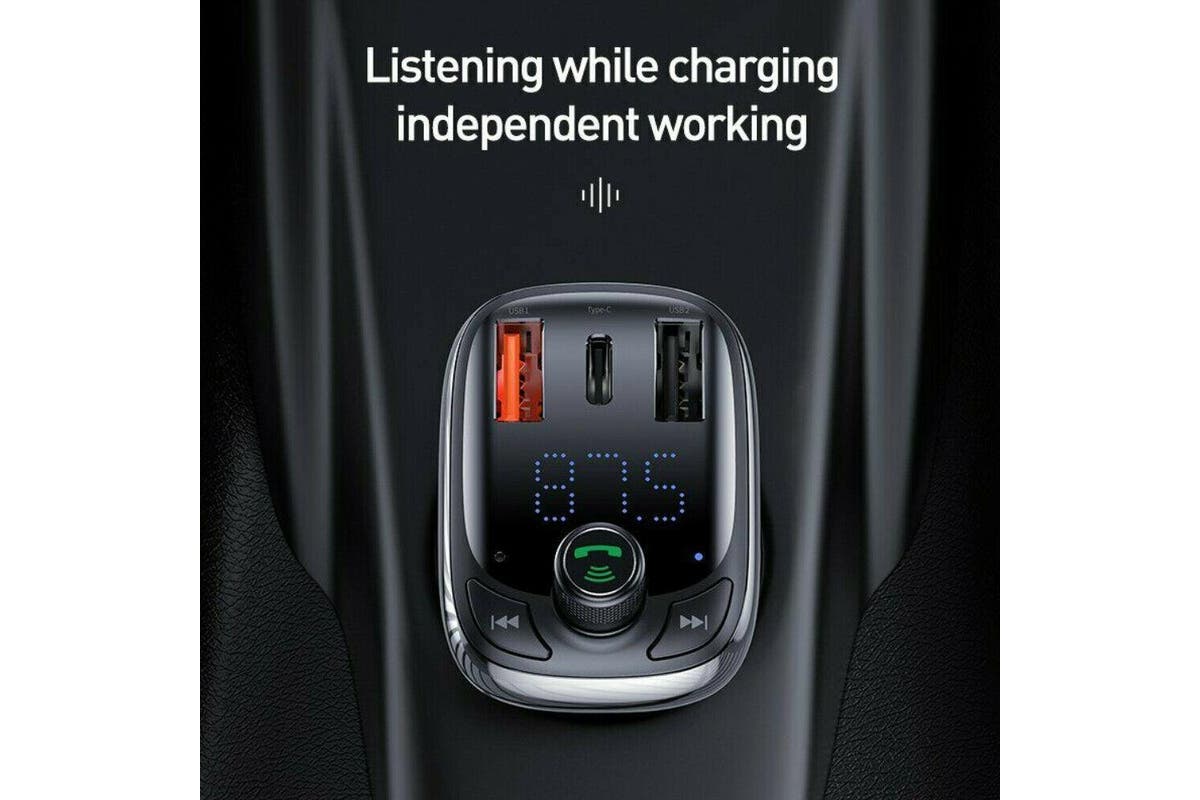 Baseus Bluetooth 5.0 FM Transmitter Car Kit Adapter MP3 Player Dual USB Charger