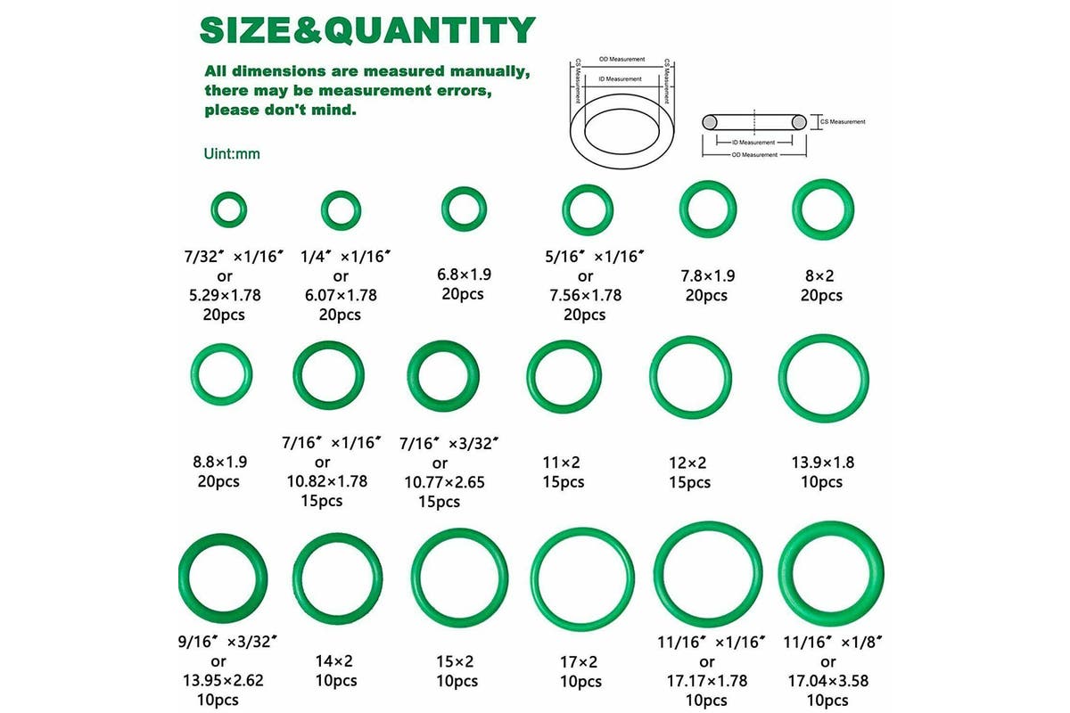 270 Pcs Air Conditioning O Ring Assortment Kit Green Air Con 18 Sizes Oring Gas