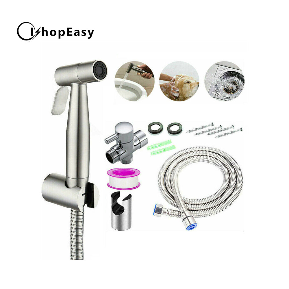 Shower Head Douche Hand Held Bidet Toilet Spray Jet Diverter Shattaf Kit Silver Chrome