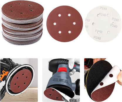 210PCS 6" Sanding Discs 60 80 100 150 180 120 240 Mixed Grit Orbital Sander Pads