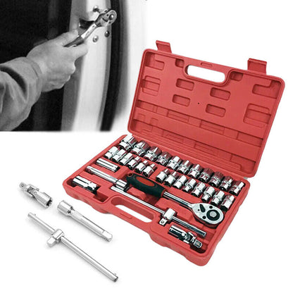 Ishopeasy 32Pcs DR Socket Set 1/2in Ratchet Sleeve Wrench Quick Release Spanner Auto Re