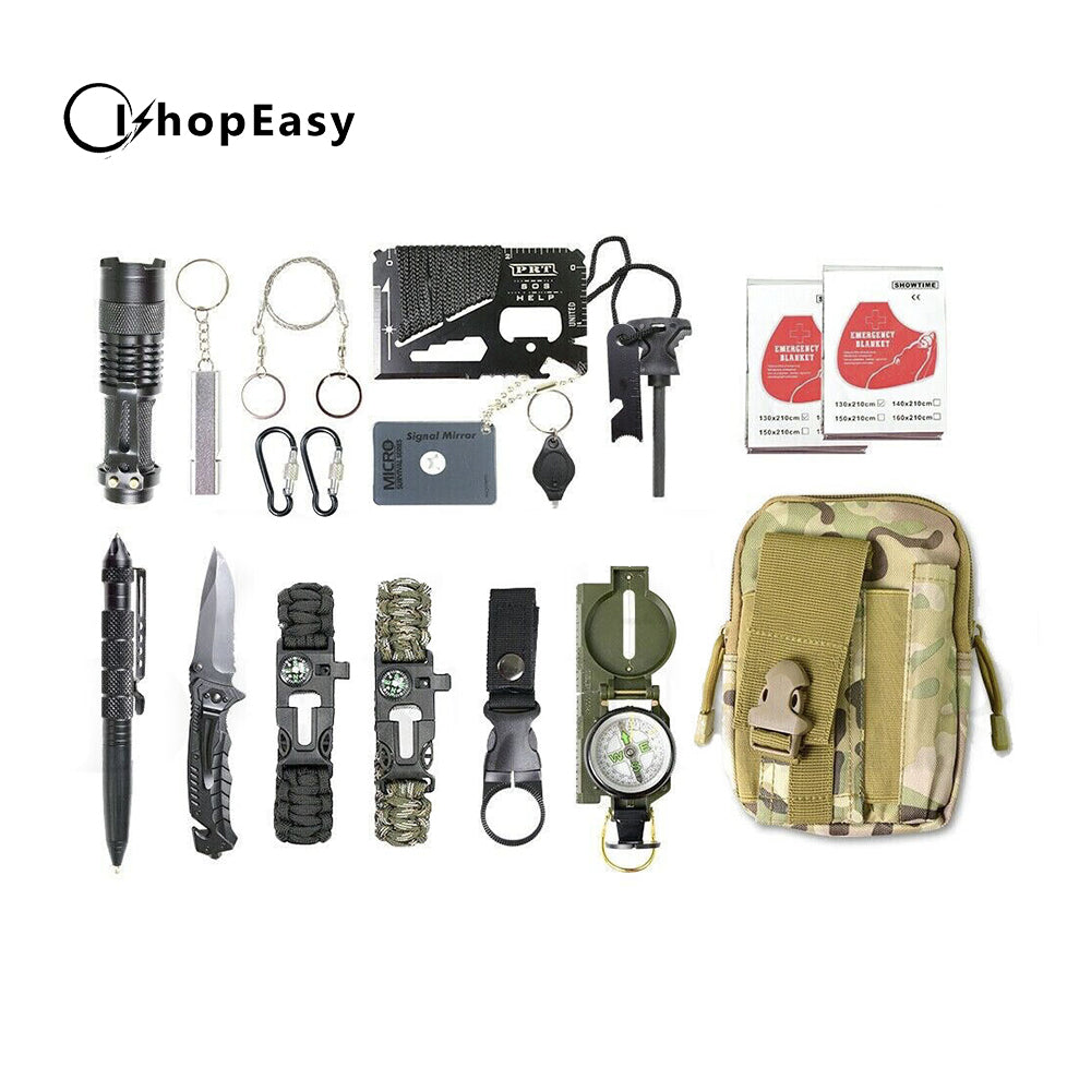 18Pcs Emergency Survival Equipment Kit Outdoor Tactical Hiking Camping SOS Tool