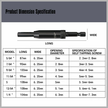 7-Piece Centre Drill Bits Set Self Centering Hinge Hole Drilling 1/4 Inch Hex Shank