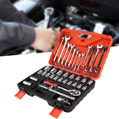 Ishopeasy 37x Combination Spanner Set Portable Impact Socket Set Socket Wrench Ratchet Set