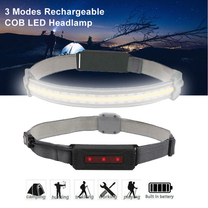 3 Modes Micro USB Rechargeable COB LED Headlamp Headlight Waterproof Head Torch