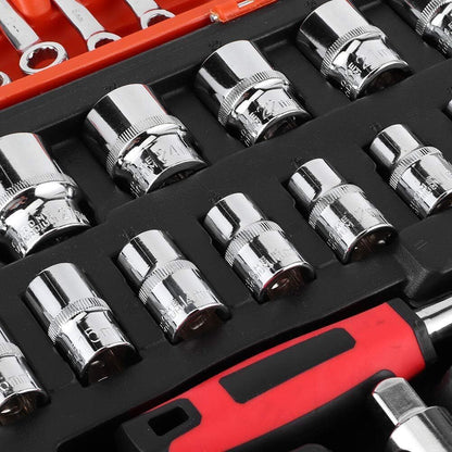 Ishopeasy 37x Combination Spanner Set Portable Impact Socket Set Socket Wrench Ratchet Set