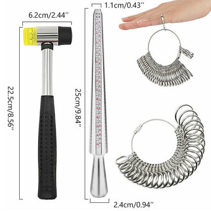 Silver Ring Sizer Size Gauge Tool Set Finger Measuring Stick Metal Ring Mandrel