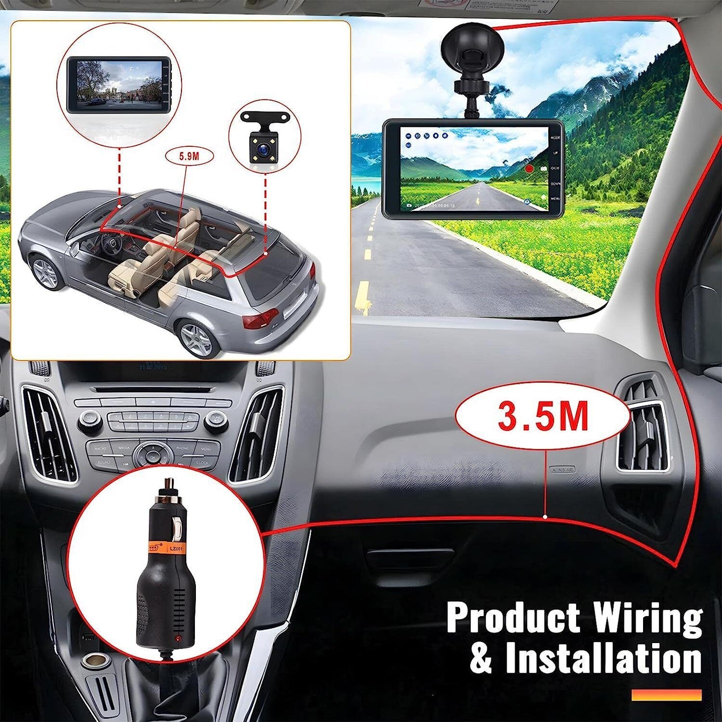 1080P Car Dash Dual Camera Video DVR Recorder Front Rear Night Vision G Sensor