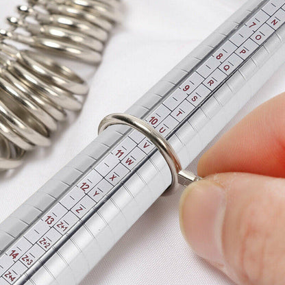 Silver Ring Sizer Size Gauge Tool Set Finger Measuring Stick Metal Ring Mandrel