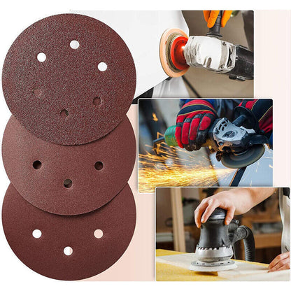 120PCS 150mm 6-Hole Sanding Discs 60-800 Grit Hook and Loop Orbital Sander Pads