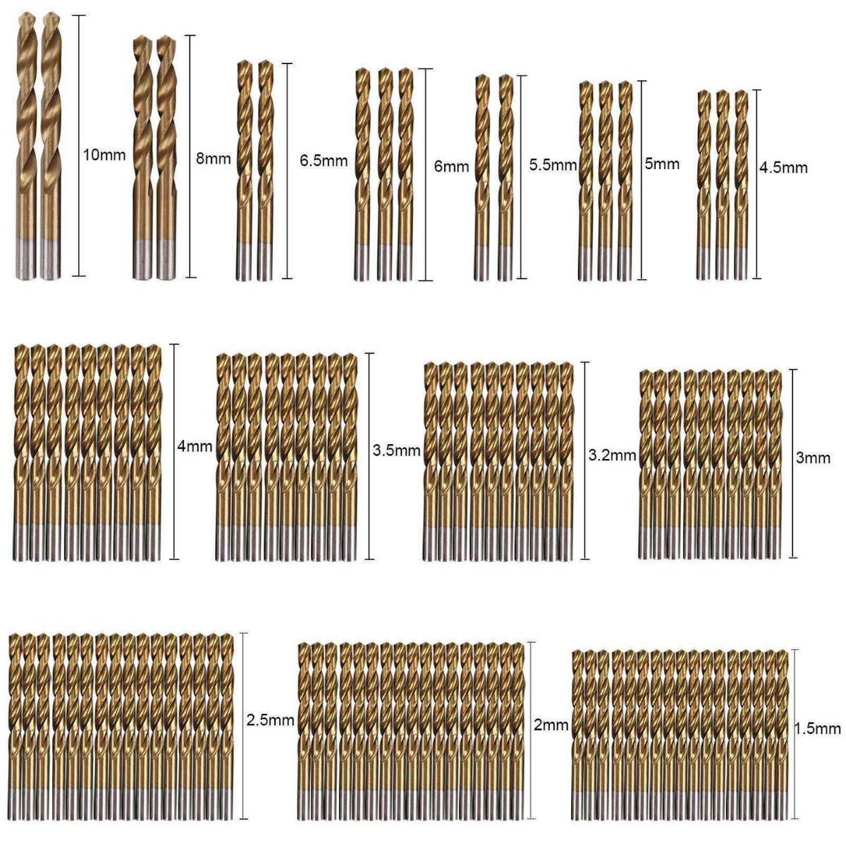 105Piece Drill Bits Set Workshop High Speed Steel HSS 1-10mm Titanium Coated