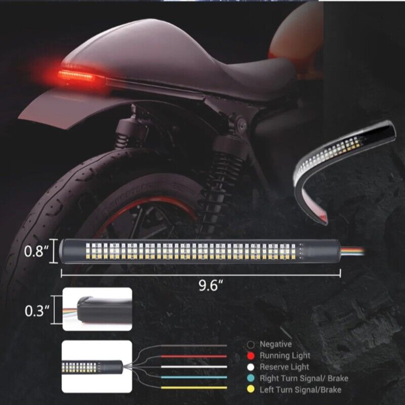 Ishopeasy Motorcycle Tail Light Strip Aluminum Triple LED Sequential Turn Signal