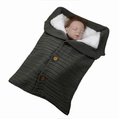 Baby Hooded Swaddle Knit Wrap Blanket Warm Pram Pushchair Stroller Sleeping Bag, Dark Grey