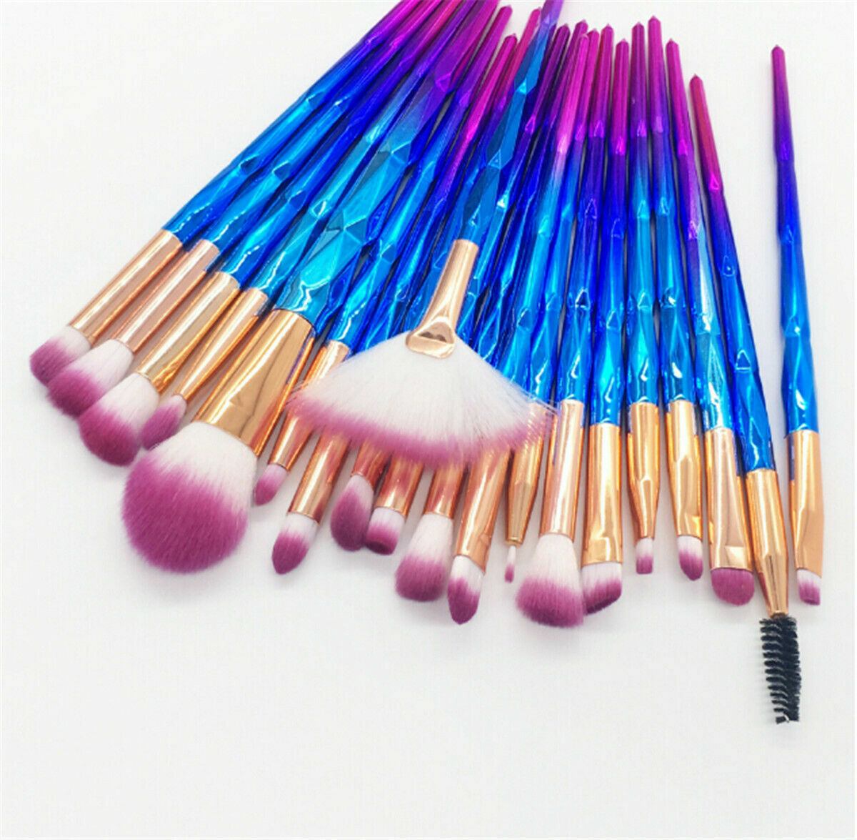 Diamond Unicorn 20PCS Eyeshadow Eyebrow Blending Brush Set Eye Make-up Brushes, Purple Blue