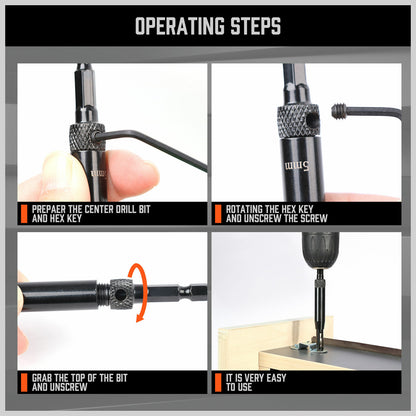 7-Piece Centre Drill Bits Set Self Centering Hinge Hole Drilling 1/4 Inch Hex Shank