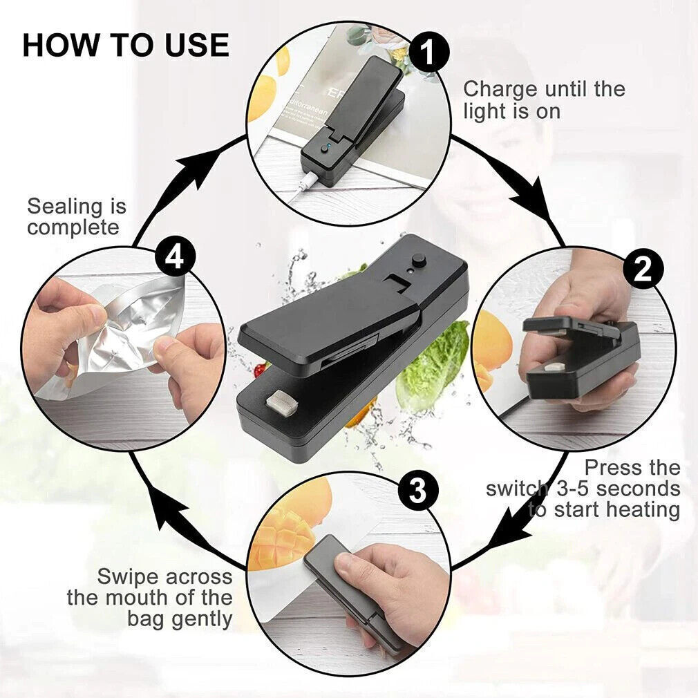 Ishopeasy Portable Mini Heat Sealing Machine USB Rechargeable Food Sealer Plastic Bag