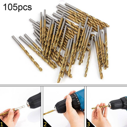 105Piece Drill Bits Set Workshop High Speed Steel HSS 1-10mm Titanium Coated