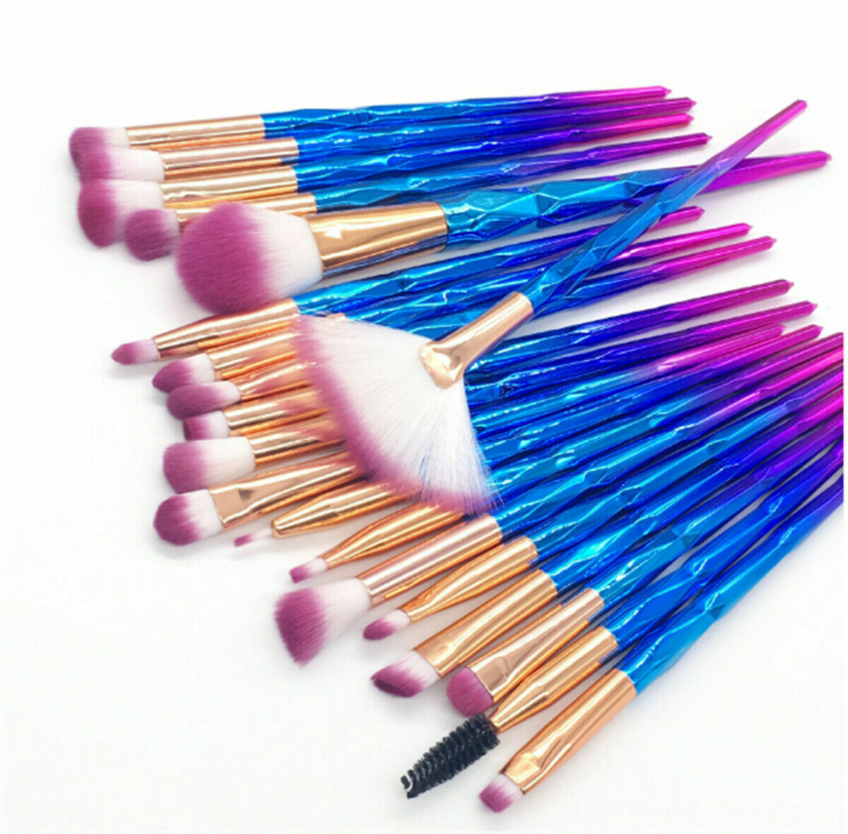 Diamond Unicorn 20PCS Eyeshadow Eyebrow Blending Brush Set Eye Make-up Brushes, Purple Blue