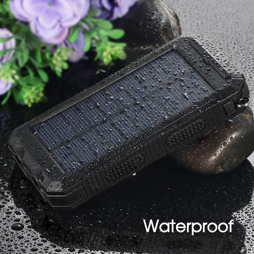 Ishopeasy 10000mAh Waterproof Solar Power Bank 2 USB LED External Backup Battery Charger