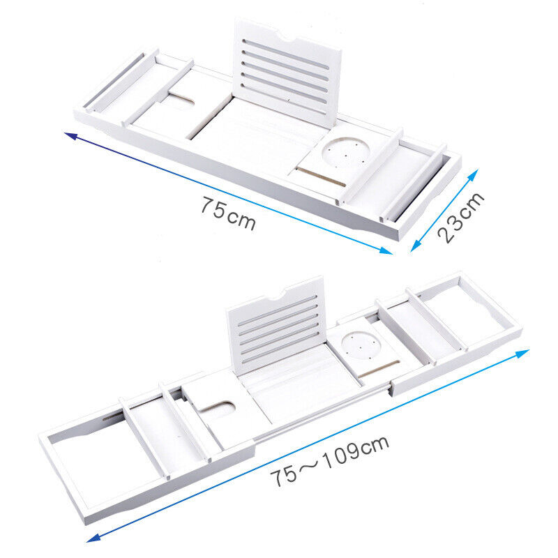 Ishopeasy Expandable Bathtub Caddy Tray Bamboo Bath Table Over Tub with Wine & Book Holder