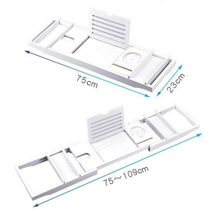 Ishopeasy Expandable Bathtub Caddy Tray Bamboo Bath Table Over Tub with Wine & Book Holder