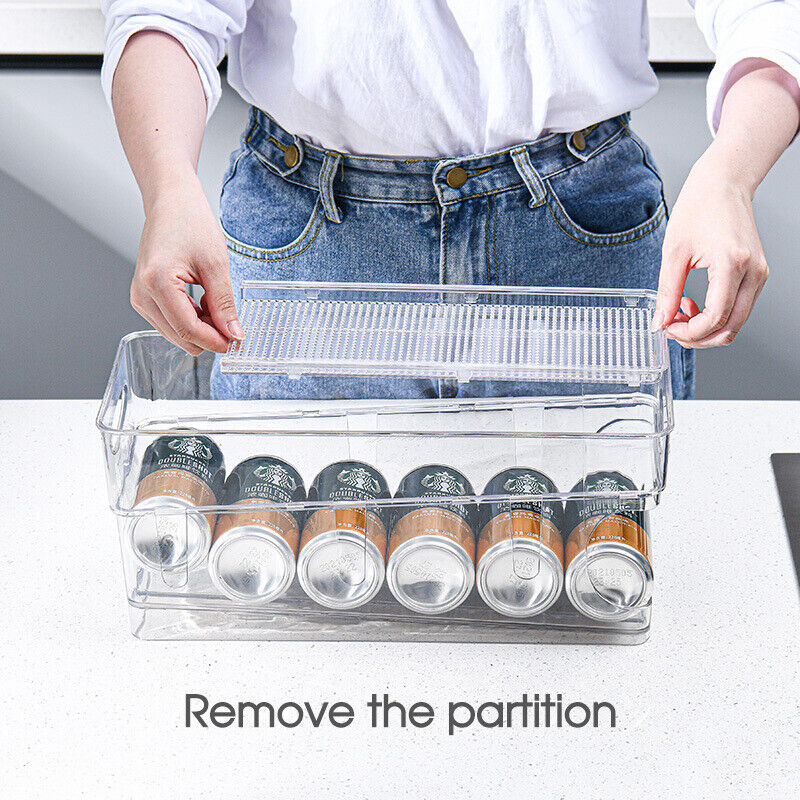 2 Tiers Stackable Beverage Holder Can Organizer Rack For Refrigerator Kitchen