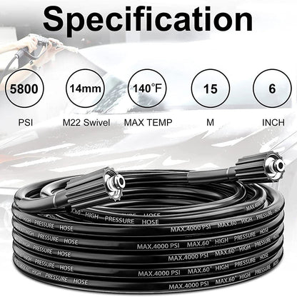 Ishopeasy 15M High Pressure Washer Hose 14mm Connect Water Cleaner Clean Replacement Pipe