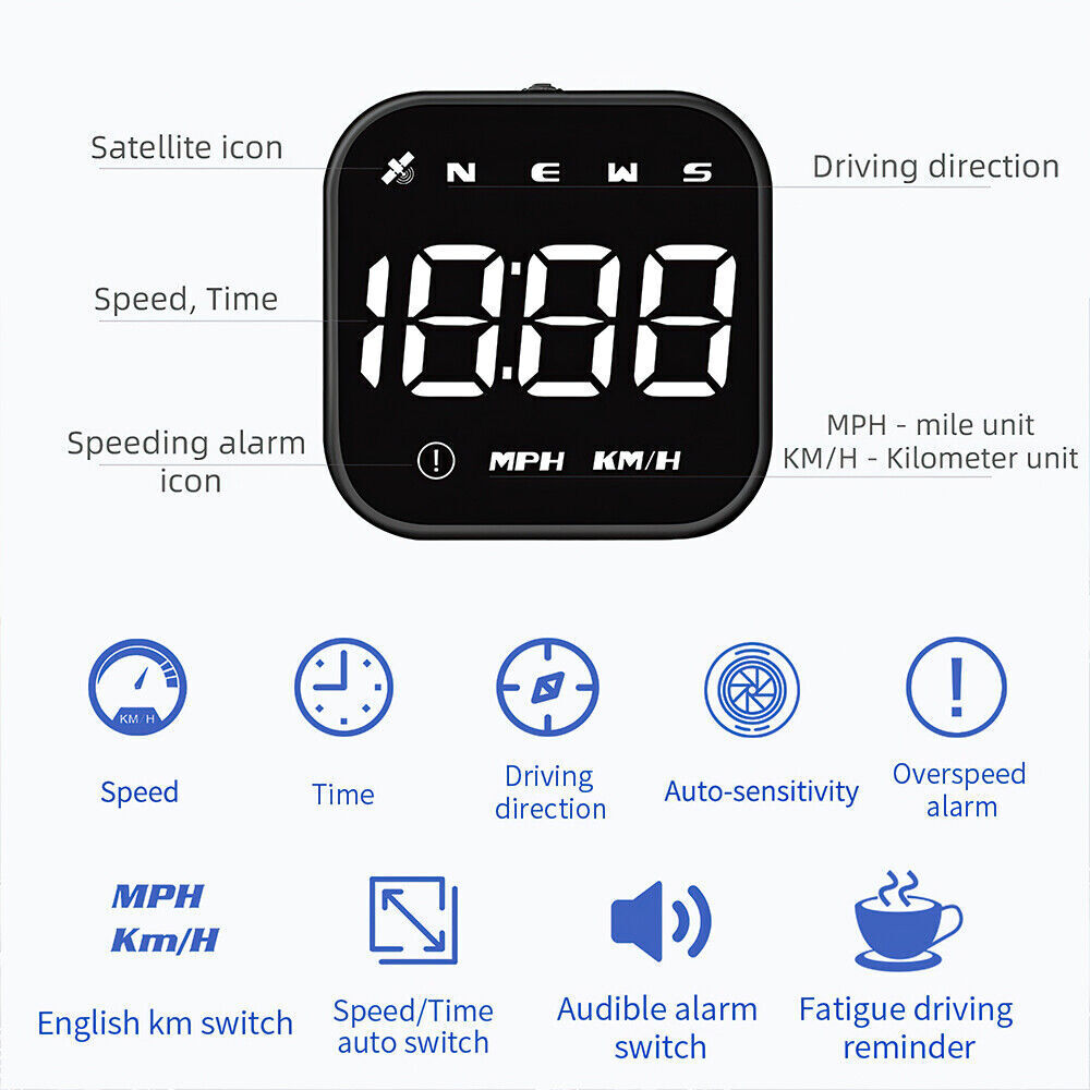 Ishopeasy Universal Digital GPS Speedometer Car HUD Head Up Display MPH/KM Overspeed Alarm