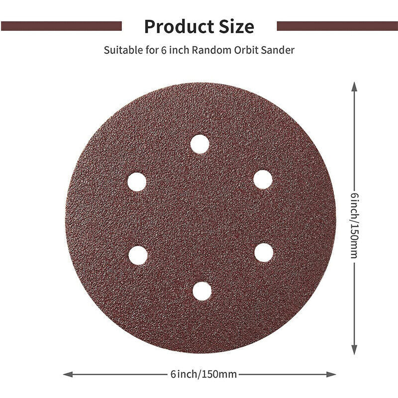 120PCS 150mm 6-Hole Sanding Discs 60-800 Grit Hook and Loop Orbital Sander Pads