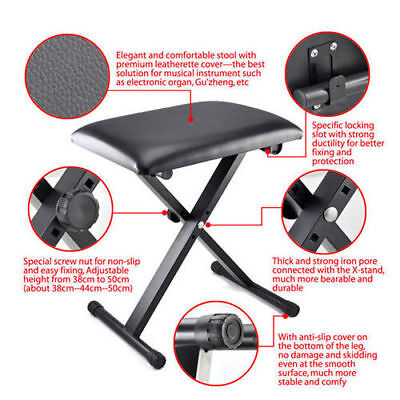 Portable Piano Stool Adjustable 3 Way Folding Keyboard Seat Bench Chair Black