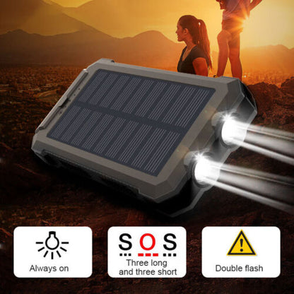 Ishopeasy 10000mAh Waterproof Solar Power Bank 2 USB LED External Backup Battery Charger