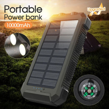 Ishopeasy 10000mAh Waterproof Solar Power Bank 2 USB LED External Backup Battery Charger