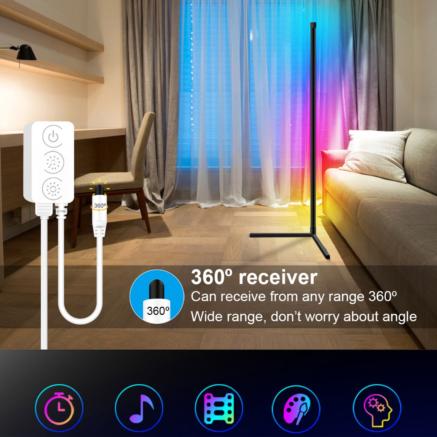 156CM RGB Floor Corner Lamp Light Stand bluetooth+Remote Control LED Streaming