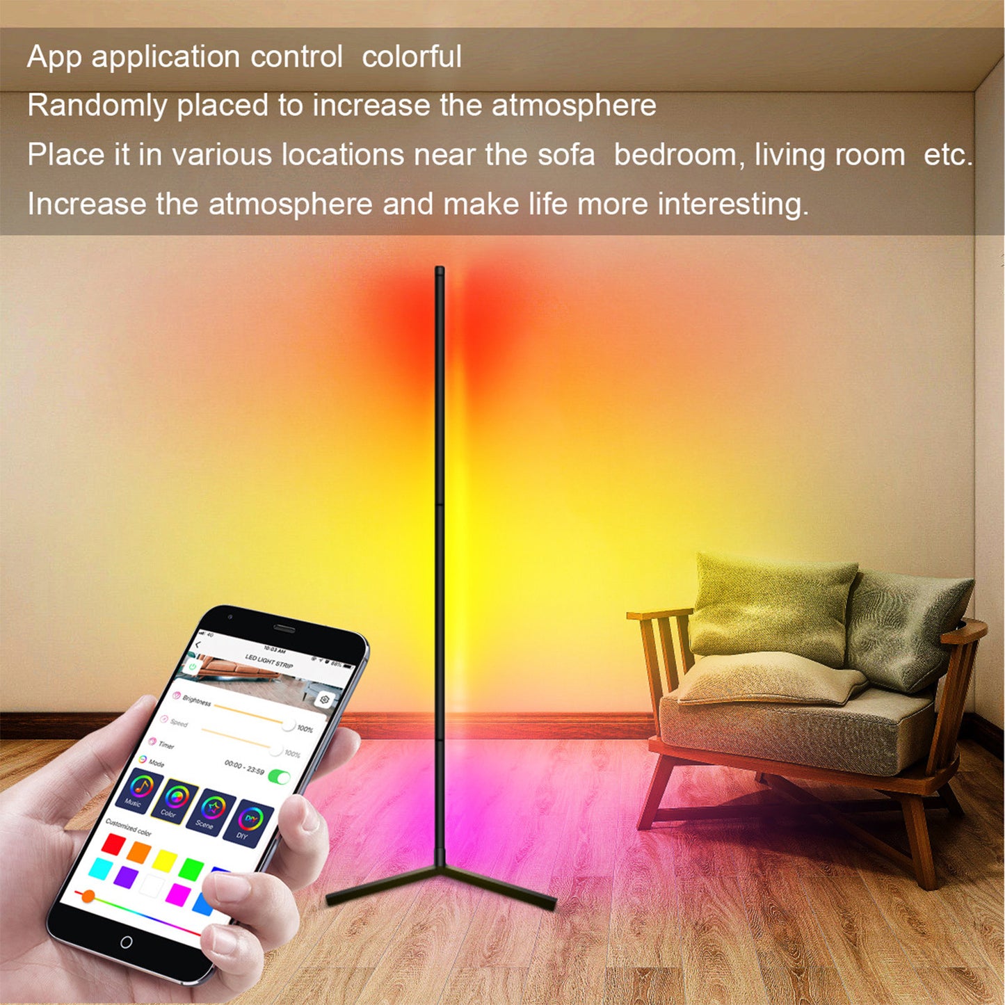 156CM RGB Floor Corner Lamp Light Stand bluetooth+Remote Control LED Streaming